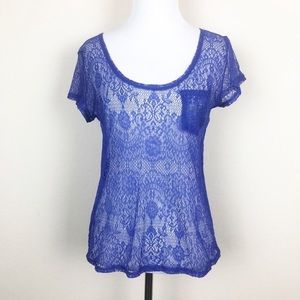 SOLD Mudd Indigo Mesh Short Sleeve Top